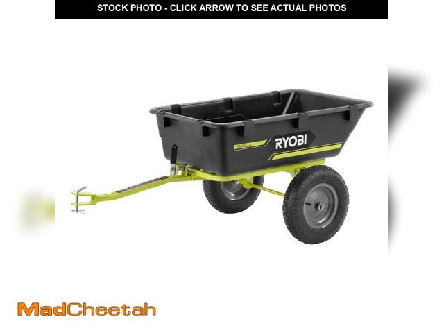Lot 74-13778658 - RYOBI 500 lb. 7.5 cu. ft. Tow-Behind Utility Dump Cart with Universal Hitch for Riding Mower, Lawn T...