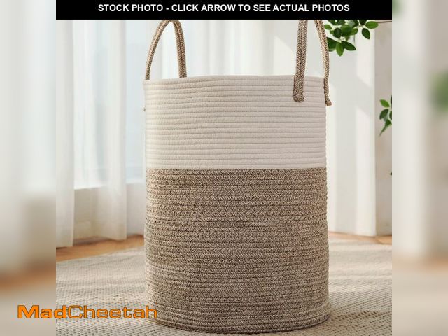 Lot 74-13564021 - JMvicyroam Large Woven Laundry Basket Hamper,80L Cotton Rope Storage Bin for Blankets,Toys and Cloth...