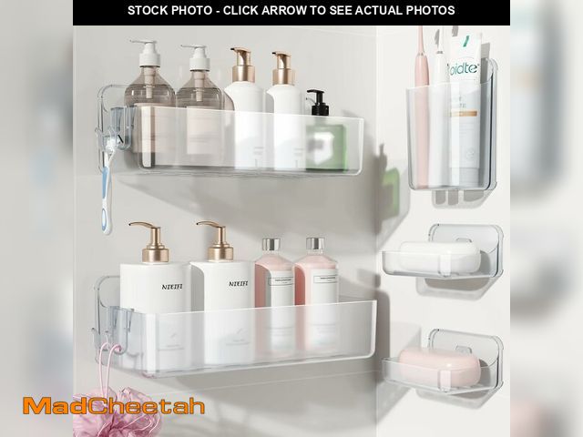 Lot 74-14051102 - Nieifi Adhesive Wall Shelf, Shower Shelves 5 Pack with Soap Holder, Shower Organizer for Bathroom Or...