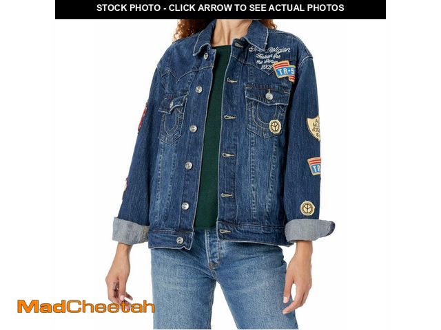 Lot 74-12460354 - True Religion Brand Jeans Women's Oversized Jimmy Jacket with Patches, Crystal Cove wash - USED