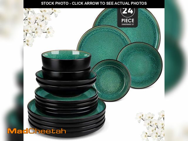 Lot 74-12778991 - MALACASA 24 pcs Dinnerware Sets, Plates and Bowls Set for 6, Stoneware Dinner Set, Green - UNUSED