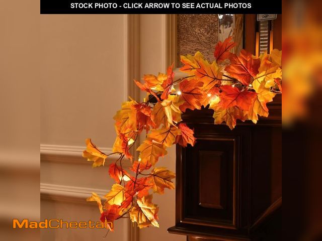 Lot 74-12357534 - Valery Madelyn Orange Maple Leaf Garland for Thanksgiving Halloween Decor, 9ft Pre-Lit Artificial Ha...