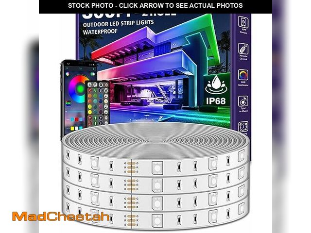 Lot 74-10821914 - 300ft Waterproof LED Strip Lights with Bluetooth App, RGB Exterior Rope Lights for Balcony, Deck, Ro...