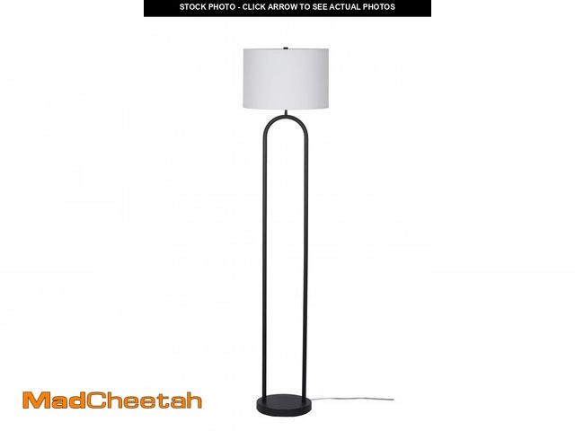 Lot 74-12527263 - Mainstays 64" Dual Pole Arch Metal Floor Lamp, Black Finish with White Fabric Drum Shade - UNUSED