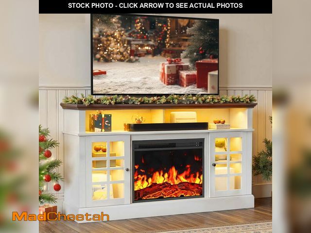 Lot 74-14604444 - CHITOOMA Fireplace TV Stand with LED Light for up to 70 inch TV, White - UNUSED