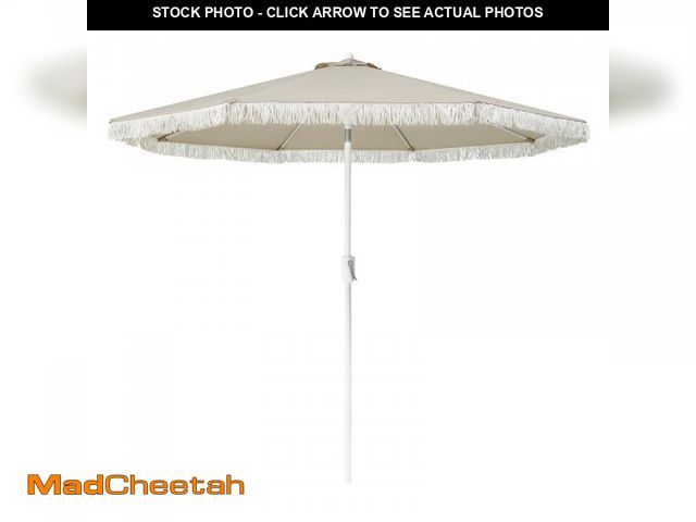Lot 74-12514509 - Tempera 9ft Auto Tilt Patio Umbrellas with Fringe, Outdoor Market Umbrellas with Fade Resistant Cano...
