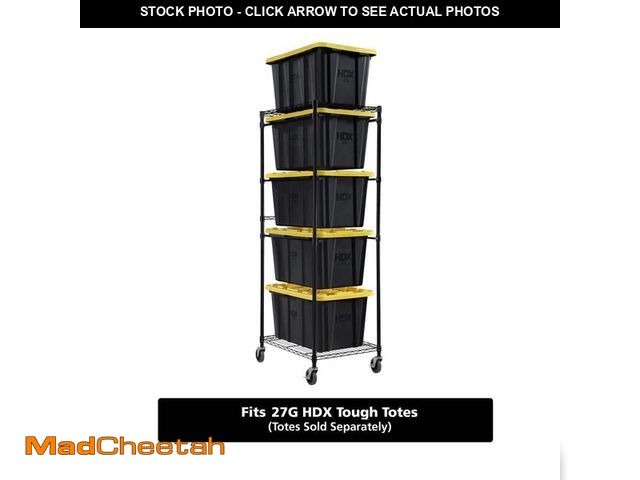 Lot 74-14605619 - HDX Steel Wire Garage Storage Bin Rack with Casters for 27 Gal. Tough Totes in Black (22 in. W x 69 ...