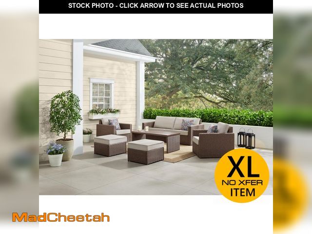 Lot 74-14224612 - Hampton Bay Stoneridge 6-Piece Wicker Patio Conversation Set with CushionGuard Warm Stone Cushions -...