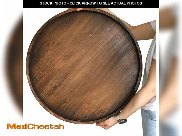 Lot 74-13709721 - Gurfuy Round Wood Ottoman Serving Tray 24" - Rustic Wooden Table Tray for Farmhouse Decorative Overs...