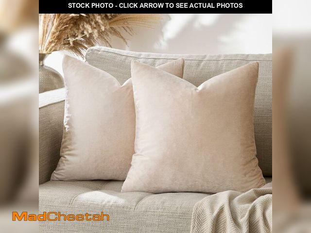 Lot 74-12712307 - GIGIZAZA Velvet Throw Pillow Covers 24x24,Pack of 2 Champagne Beige Modern Pillow Covers Square Big ...