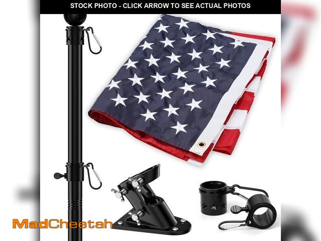 Lot 74-13540023 - American Flag and Flag Pole for House Outside, 6ft Heavy Duty Flag Pole Kit with 3x5 Embroidered USA...