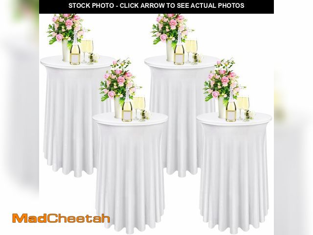 Lot 74-14265046 - Bekith 4 Pack Round Spandex Stretch Cocktail Tablecloths with Natural Wavy, 32 x 43 Inch Cocktail Ta...