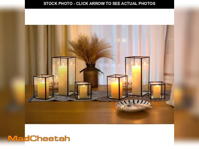 Lot 74-14338317 - Phosphor 6 PCS Glass Hurricane Candle Holder, Black Glass Candle Holder for Wedding Party Christmas ...