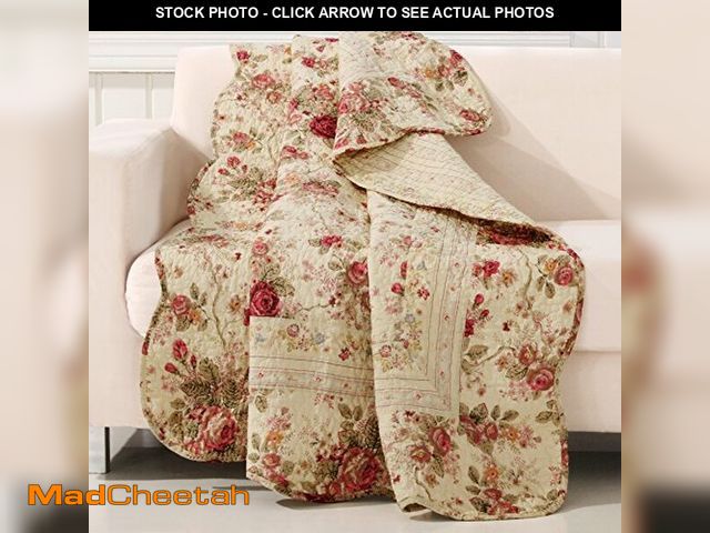 Lot 74-12633073 - Greenland Home Antique Rose - Classic Traditional Floral - 100% Cotton Quilted Throw Blanket, 50 x 6...