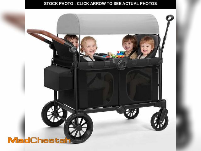 Lot 74-14309834 - Bobiber Collapsible Wagon Stroller 4 Seater with 5-Point Harnesses, Canopy, Storage Bag, Adjustable ...