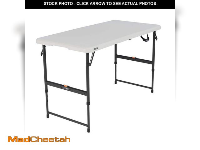 Lot 74-12674331 - Lifetime 4 ft. One Hand Adjustable Height Fold-in-Half Resin Table; Almond - UNUSED