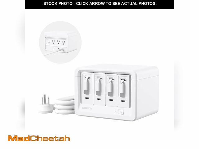 Lot 74-14426634 - Gitryin 12-in-1 Desktop Charging Station with 4 Retractable Wall Chargers, 40W USB-C Power Strip wit...