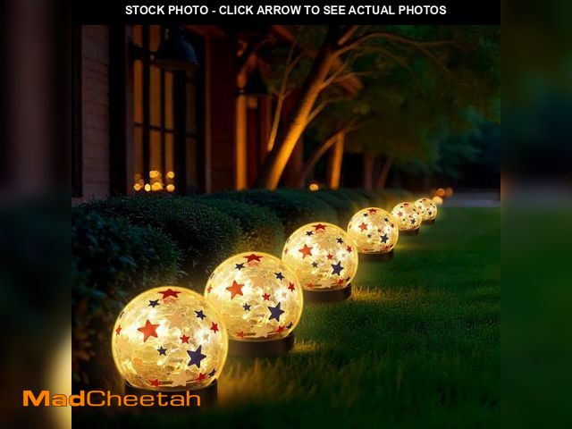 Lot 74-12441780 - Rossesay 6 Pcs Independence Day Solar Globe Lights Outdoor Waterproof Lighted Cracked Glass Balls Re...