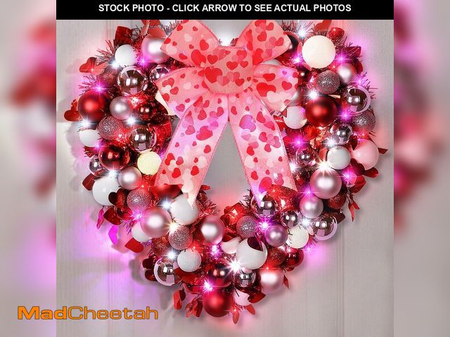 Lot 74-13565032 - 14'' Valentine Wreath Heart Door Wreath for Front Door Wall Window Romantic Decor, 2 Tier Plastic Va...