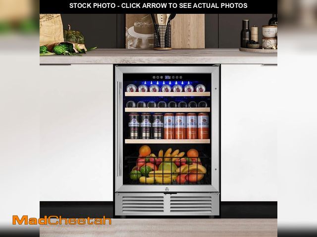 Lot 74-12663986 - (DENTED) TITTLA 24 in. Single Zone 220 Plus Cans Beverage Refrigerator in Silver with 2-Different Do...