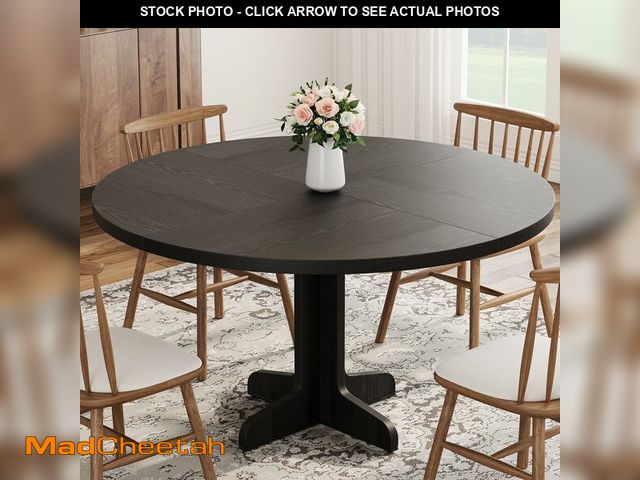 Lot 74-13791373 - (MISSING HARDWARE) IDEALHOUSE Round Dining Table for 4, 47 Inches Dining Room Table with Wooden Base...
