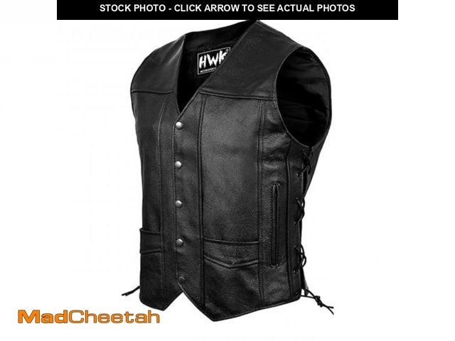 Lot 74-12116044 - HWK Leather Motorcycle Vest for Men and Women with Concealed Carry Pocket, Black Genuine Leather Ves...