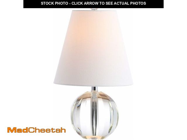 Lot 74-13794059 - JONATHAN Y 16" Clear Crystal Ball LED Table Lamp, White Modern Bedside Lamp, with White Linen Empire...
