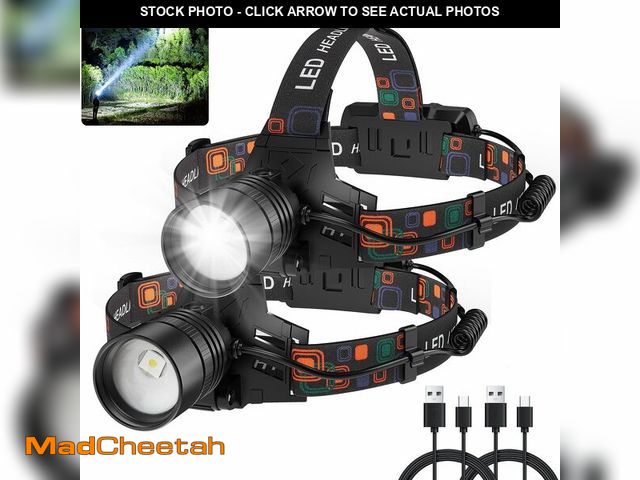Lot 74-14271678 - Rechargeable Headlamp 2Pack, 99000 Lumens Super Bright LED Head Lamp with 3 Modes, 90ÃÂ° Adjustable...