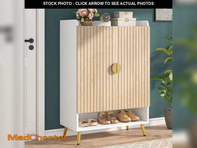 Lot 74-12572585 - Tribesigns Shoe Cabinet with Doors, 7-Tier Shoe Storage Cabinet with Adjustable Shelves, Wooden Shoe...