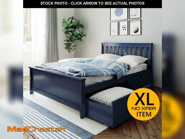 Lot 74-13074694 - Max &amp; Lily Full Bed, Bed Frame with Headboard For Kids with Storage Drawers, Slatted, Blue - UNU...