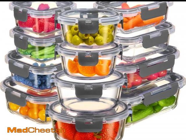 Lot 74-12215673 - FineDine 24 Piece Glass Storage Containers with Lids - Leak Proof, Dishwasher Safe Glass Food Storag...