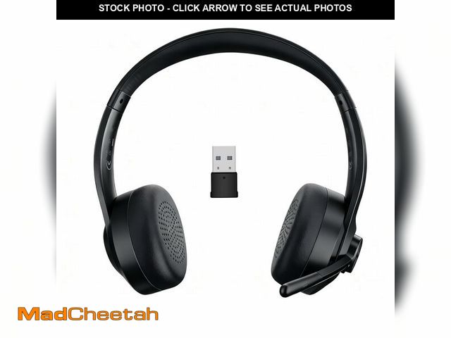 Lot 74-14056692 - AOC Wireless Headset with Mic for Work, Bluetooth 5.4 Computer Headphones with USB-C Dongle, Clear C...