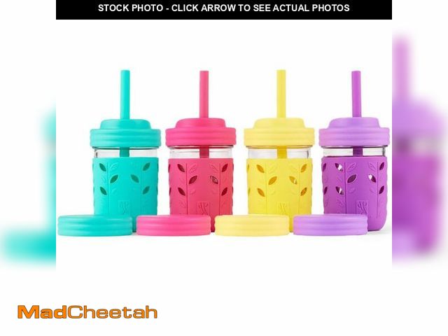 Lot 74-14425747 - Elk and Friends Kids + Toddler Glass Cups | The Original 8oz Glass Mason Jar with Sleeves + Lids | S...