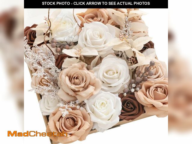 Lot 74-14210834 - Ling's Moment Fake Flowers Box, Faux Artificial Greenery Stems Foam Roses Berry Silk Leaves Fabic Fl...