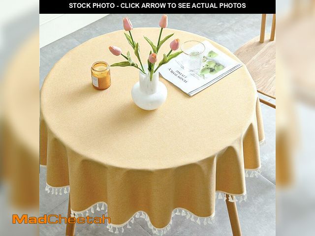 Lot 74-14301437 - Qubjus Round Textured Tablecloth Waterproof Cotton Linen Tassel Wrinkle Free Washable Decorative Fab...