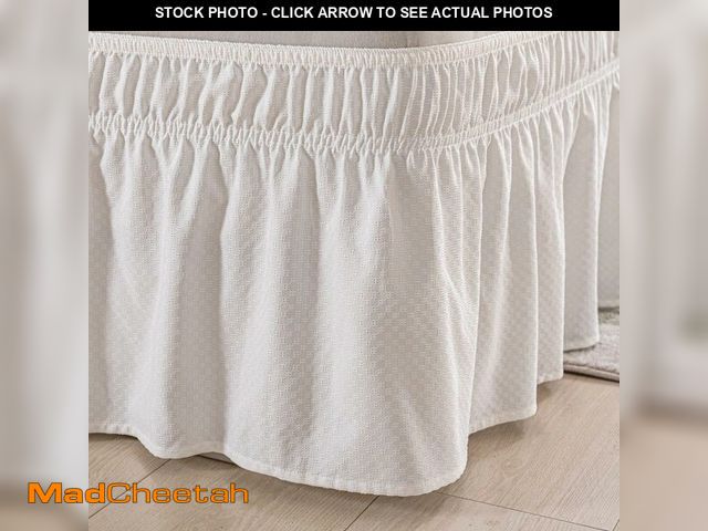 Lot 74-13956101 - Wrap Around Bed Skirt - Ivory Queen Size Bed Skirt with 15 Inch Drop, Adjustable Elastic Dust Ruffle...
