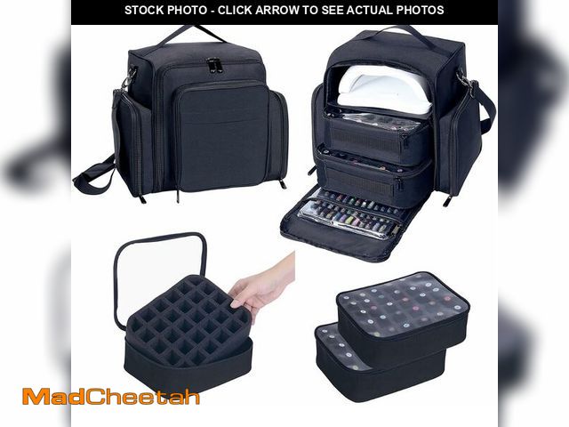 Lot 74-14251252 - UOZL Nail Polish Organizer Case Holds 60 Bottles Portable Travel Storage Box with 2 Detachable Bags,...