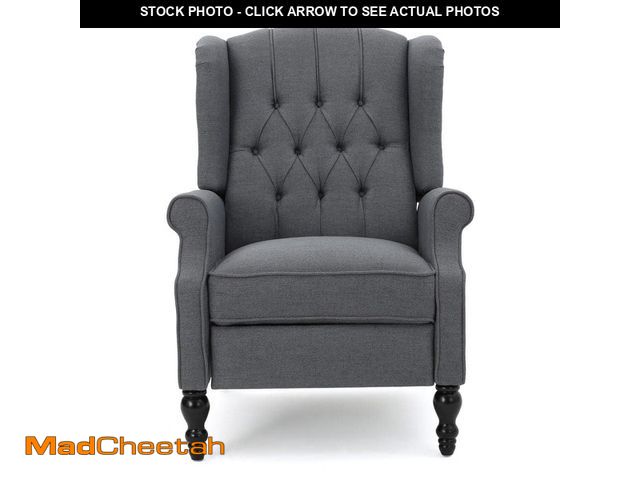 Lot 74-12746675 - Noble House Charcoal Gray Tufted Back Fabric Recliner - UNUSED