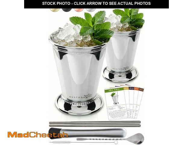 Lot 74-13961025 - Gusto Nostro Mint Julep Cups Set of 2 - Stainless Steel Julep Cup Kit with Straws, Muddler, Spoon,Re...