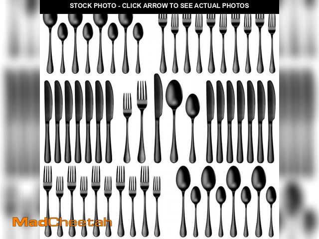 Lot 74-12212422 - 40 Pcs Black Silverware Set, Stainless Steel Flatware Set for 8, Food-Grade Cutlery Set, Mirror Poli...