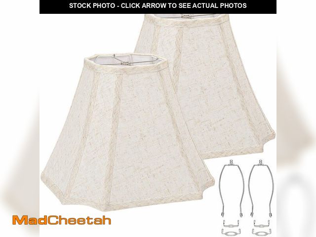 Lot 74-13965602 - Square Cut Corner Bell Lamp Shades Set of 2, 6.5" x 13"x 10.5" Medium Beige Lampshades Natural Linen...