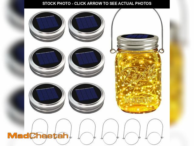 Lot 74-14205631 - 6 Pack Solar Mason Jar Lights for Outside, 30 LED Solar Mason Jar Lids Fairy Lights with 6 Hangers(N...