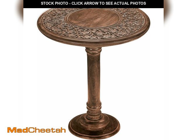 Lot 74-14348444 - (TABLE IS CRACKED) Wooden End Table for Living Room - 18x22 Burnt Finish Carved Side Table, Single P...
