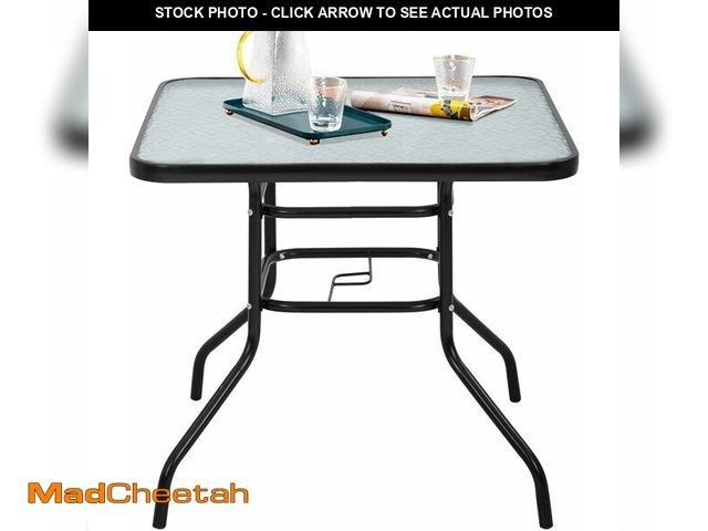 Lot 74-13844757 - (MISSING GLASS TOP )Outdoor Table Patio Table Dining Table with Tempered Glass Umbrella Hole for Law...