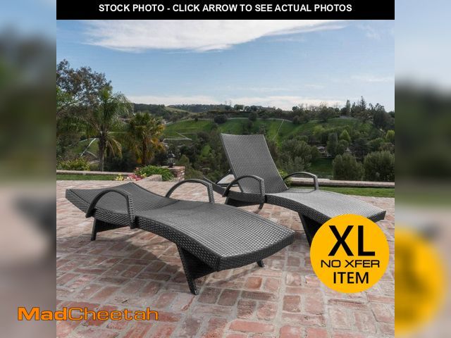Lot 74-12465292 - *SEE DETAILS* Noble House Miller Grey 2-Piece Faux Rattan Outdoor Chaise Lounge with Armrest *SEE DE...
