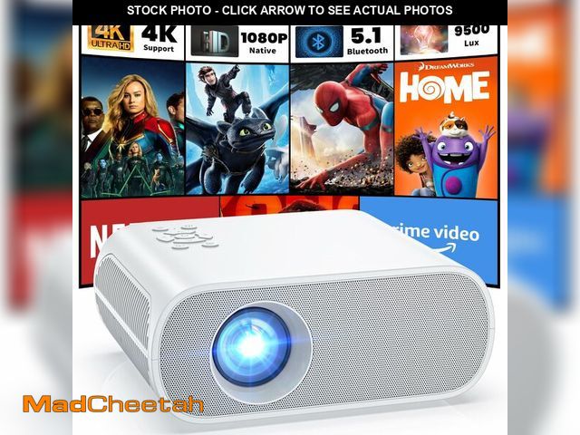 Lot 74-14381410 - HOMPOW Projector, Electric Focus Native 1080P Full HD Bluetooth Projector with Speaker, Outdoor Port...