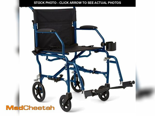 Lot 74-13041543 - Medline Ultra Lightweight Transport Wheelchair for Adults, Foldable, 19-Inch Seat Width, Blue Frame,...