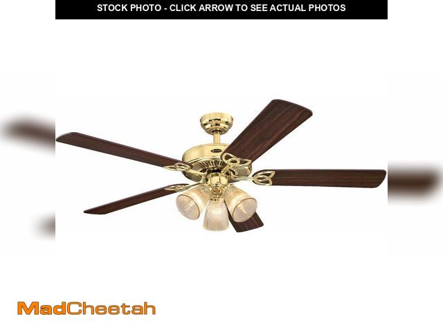 Lot 74-13697234 - Westinghouse 7233800 Vintage Indoor Ceiling Fan with Light, 52 Inch, Polished Brass - UNUSED