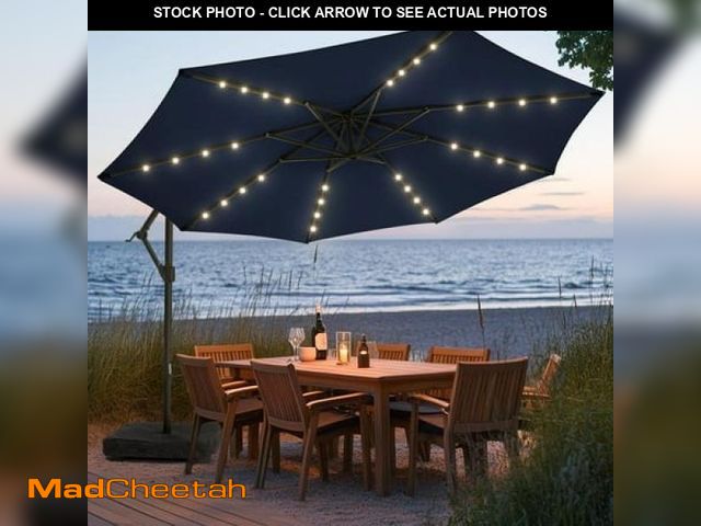 Lot 74-12205094 - Wikiwiki 10FT Solar Patio Offset Umbrella Outdoor Cantilever Umbrella Hanging Umbrellas with Weighte...