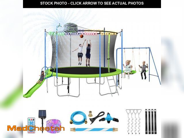 Lot 74-12292417 - Lyromix 12FT Trampoline with Slide and Swings, Large Outdoor Trampoline with Basketball Hoop, Ladder...
